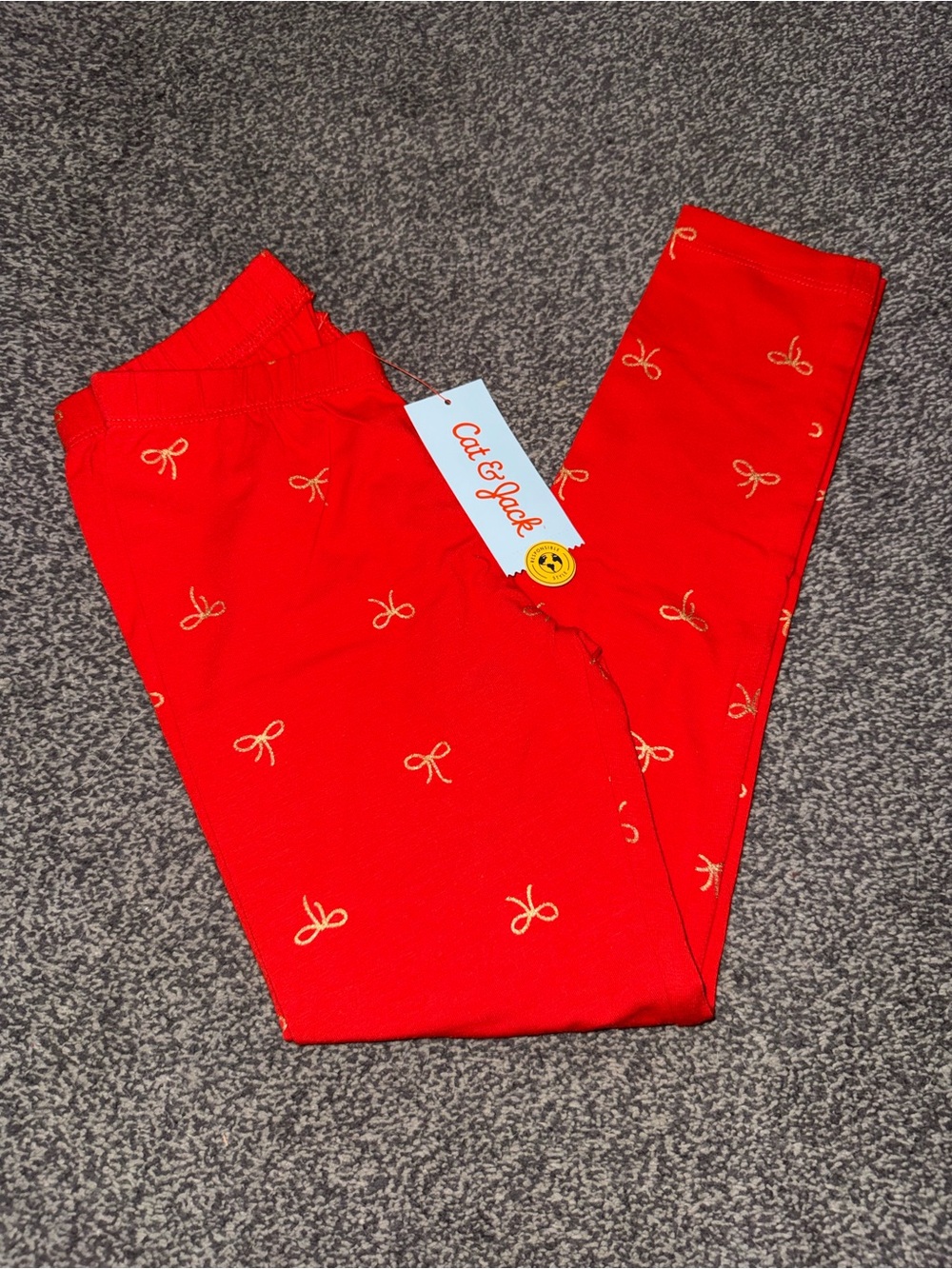 NWT Cat & Jack Girls Red Leggings Gold Bow Print Size S 6/7 Holiday